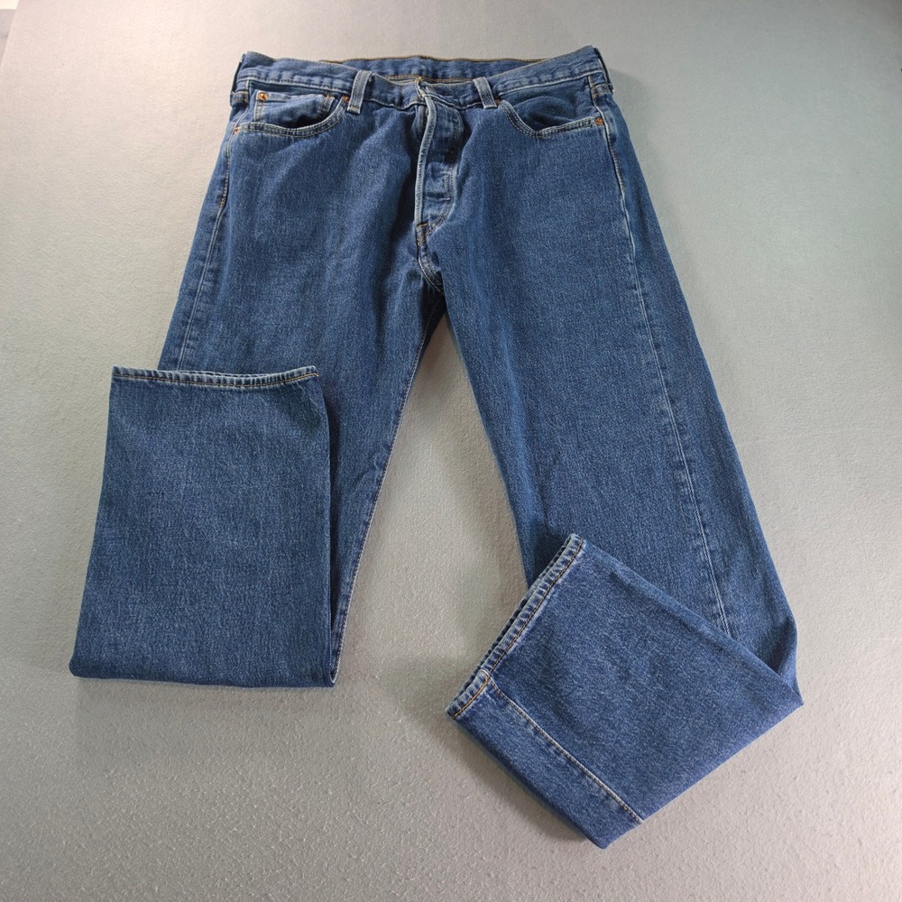 Levis 501 Original Fit Mens Blue Denim Straight Leg Button Fly Jeans 34x30